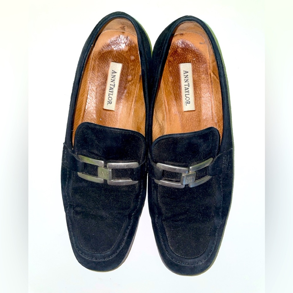 Ann Taylor Suede Buckled Black Loafers
